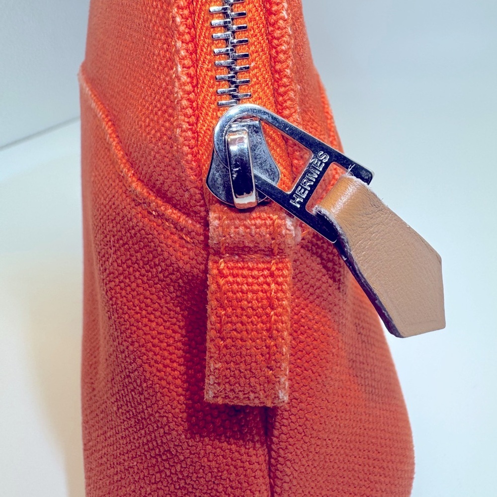 Hermès Pouch Bolide Mini Mini Pouch Orange Toile H Canvas Travel Case Rare AUTH - Picture 12 of 13